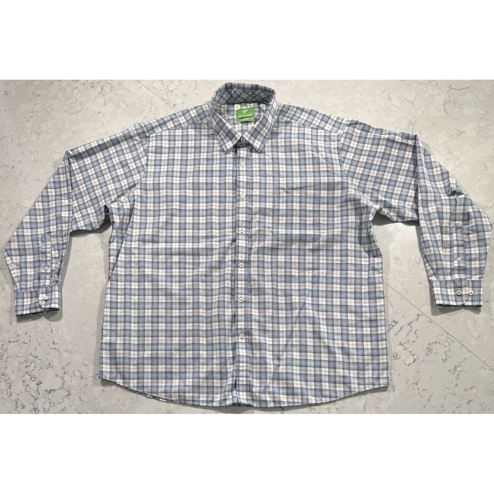 Forsyth of Canada Shirt Mens 2XL Blue Plaid Button Down 100% Cotton Long Sleeve